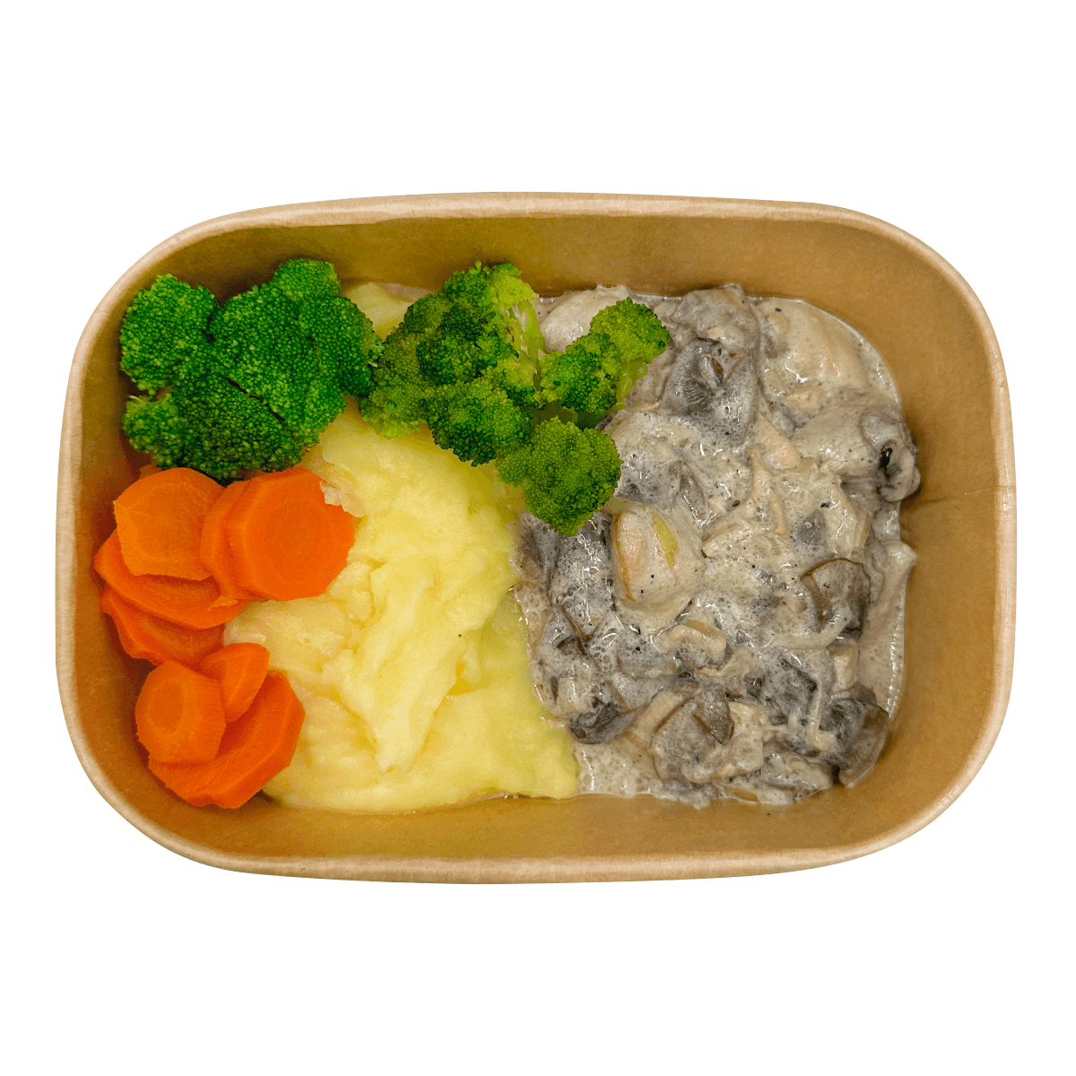 Обед с куриным бефстрогановом и картофельным пюре
